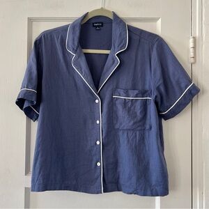 GAP linen blend pajama style cropped short sleeve top blouse shirt blue white S